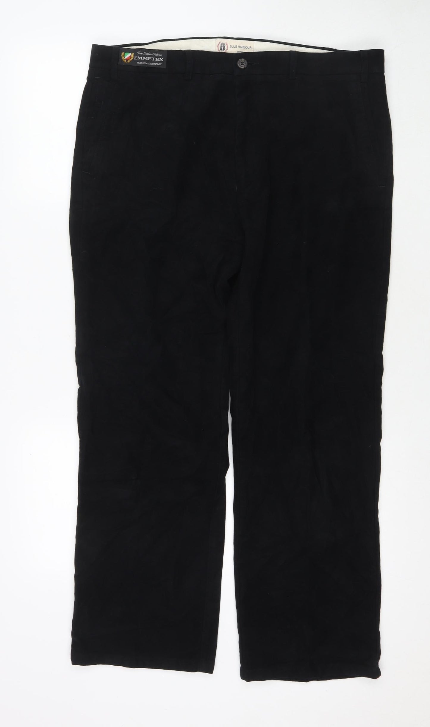 Blue Harbour Mens Black Cotton Trousers Size 36 in L29 in Regular Zip