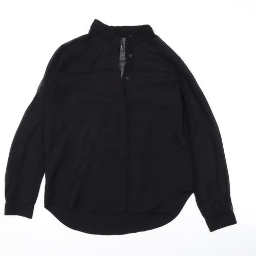 Mango Womens Black Polyester Basic Button-Up Size XS Collared
