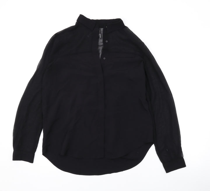 Mango Womens Black Polyester Basic Button-Up Size XS Collared