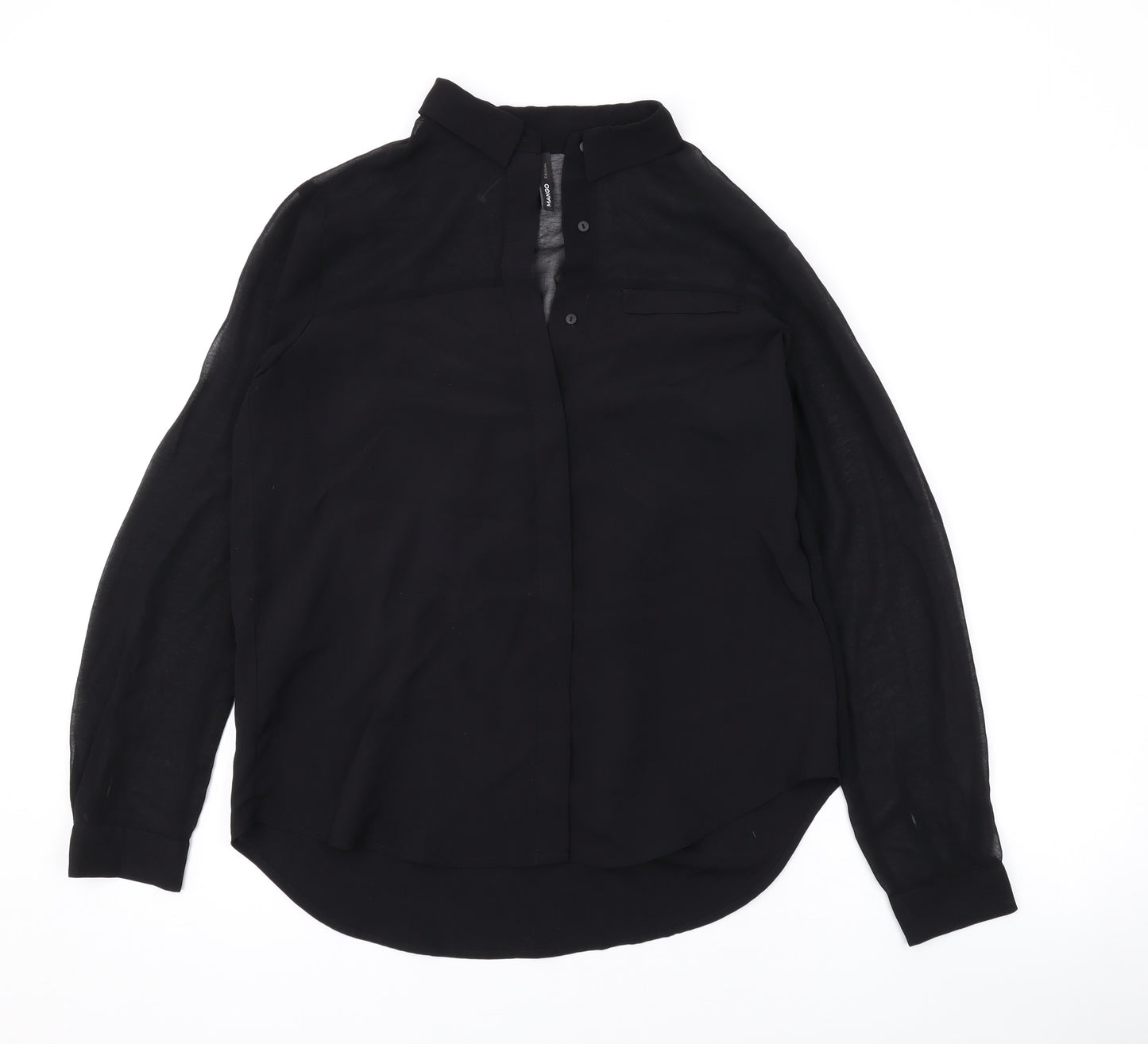 Mango Womens Black Polyester Basic Button-Up Size XS Collared