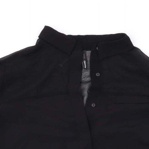 Mango Womens Black Polyester Basic Button-Up Size XS Collared
