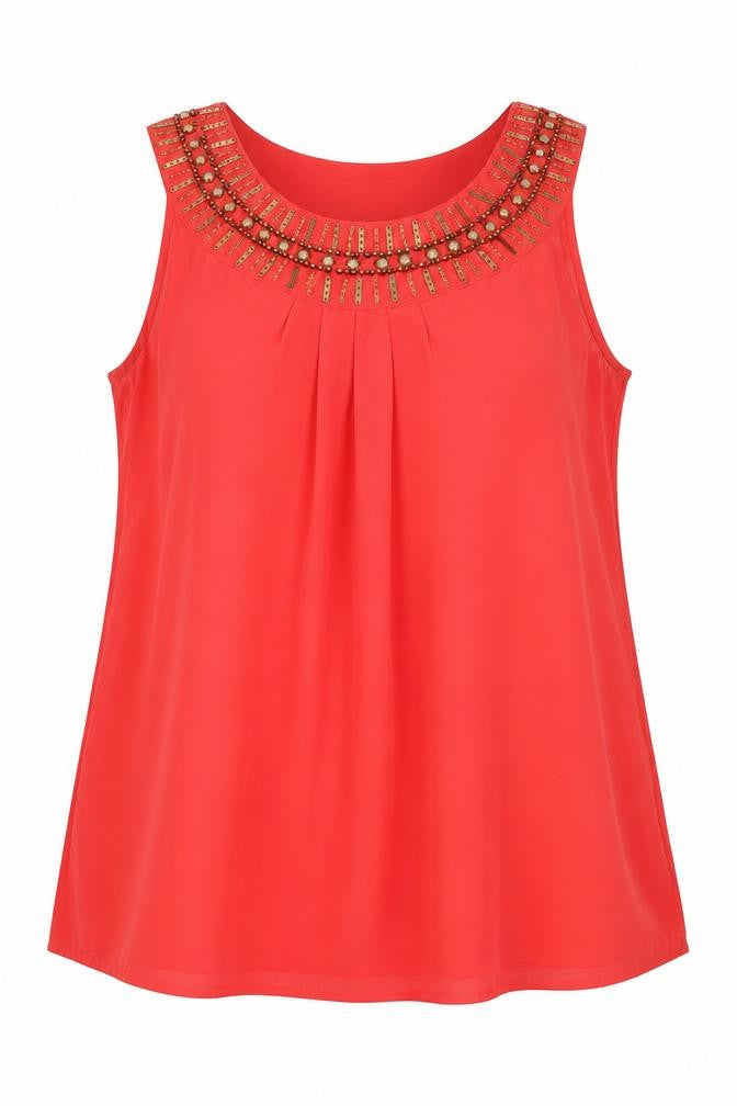 Et Vous Womens Pink Polyester Basic Tank Size 14 Scoop Neck