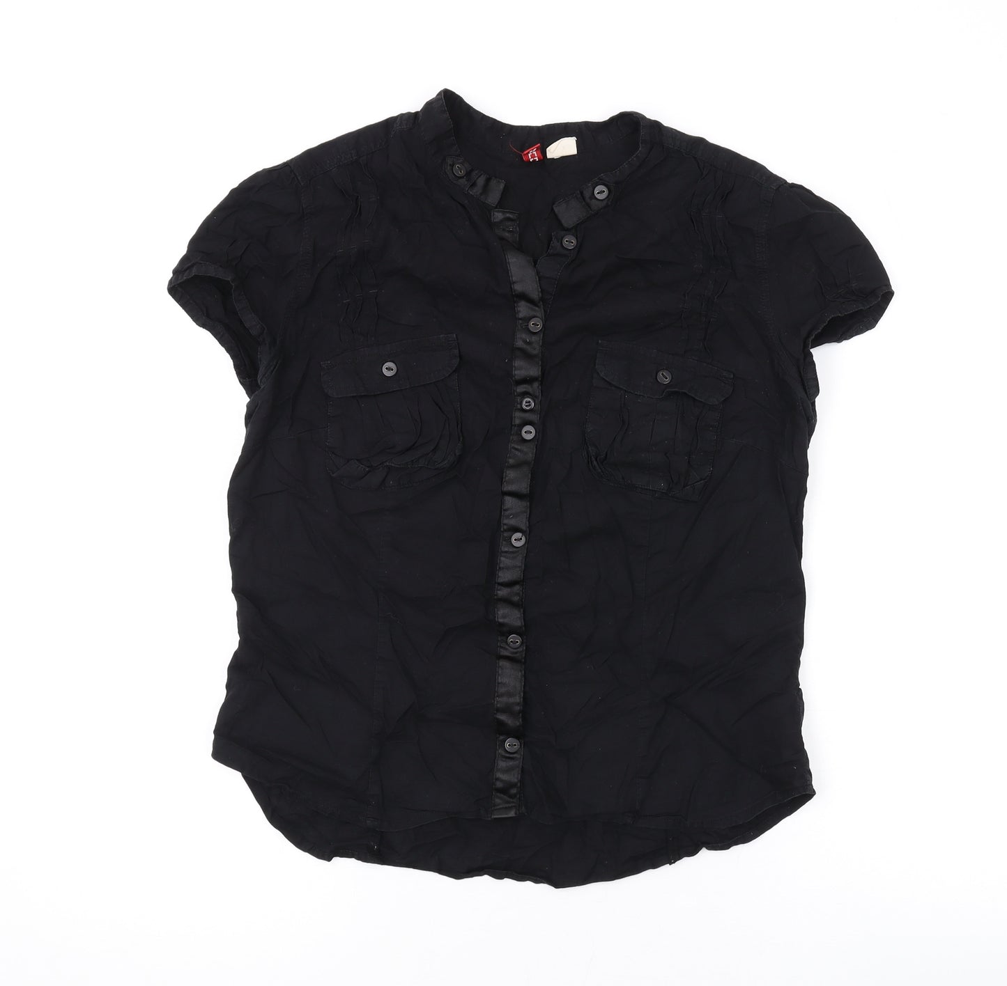 Divided by H&M Womens Black Cotton Basic Blouse Size 14 V-Neck