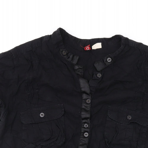 Divided by H&M Womens Black Cotton Basic Blouse Size 14 V-Neck