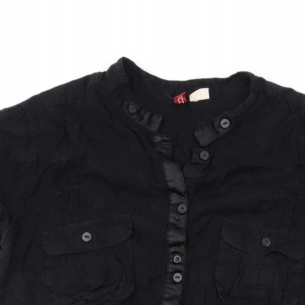 Divided by H&M Womens Black Cotton Basic Blouse Size 14 V-Neck