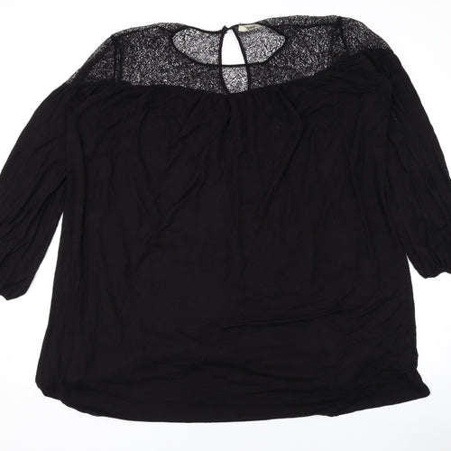 Oasis Womens Black Viscose Basic Blouse Size L Round Neck
