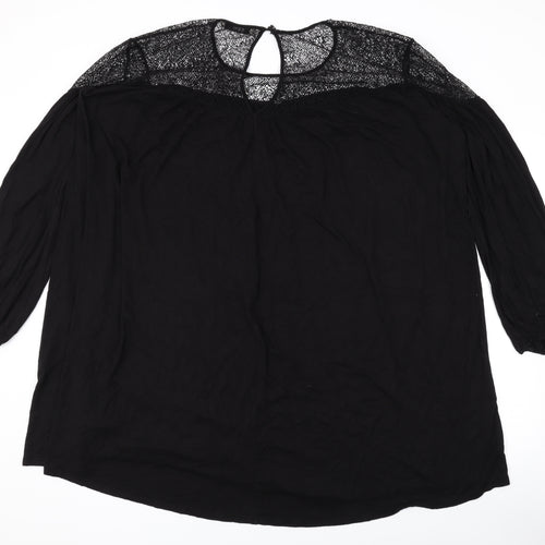 Oasis Womens Black Viscose Basic Blouse Size L Round Neck