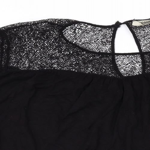 Oasis Womens Black Viscose Basic Blouse Size L Round Neck