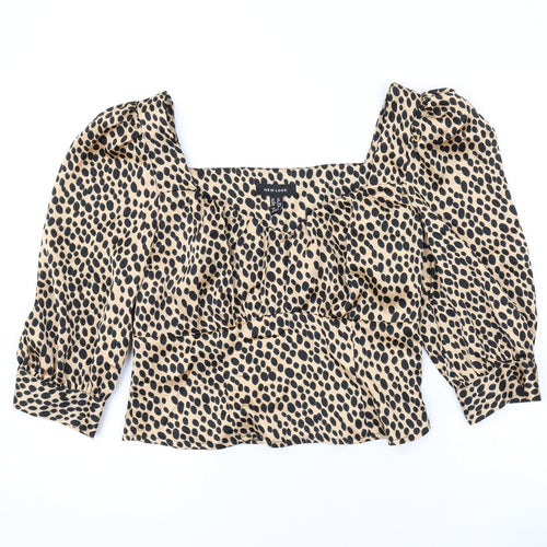 New Look Womens Brown Animal Print Polyester Basic Blouse Size 12 Sweetheart