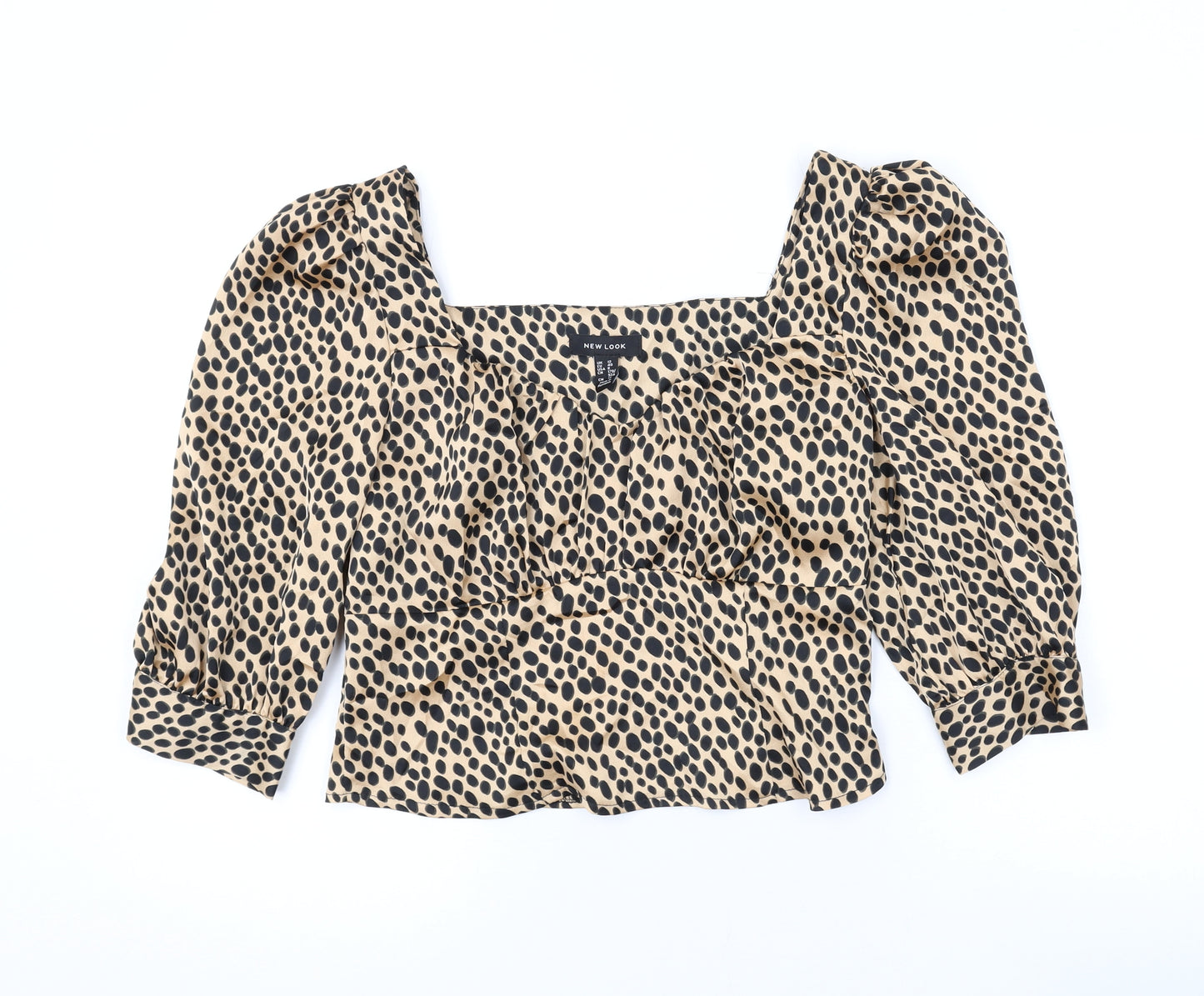 New Look Womens Brown Animal Print Polyester Basic Blouse Size 12 Sweetheart