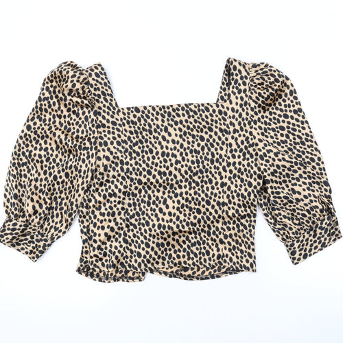 New Look Womens Brown Animal Print Polyester Basic Blouse Size 12 Sweetheart