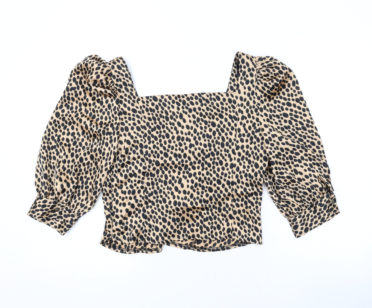 New Look Womens Brown Animal Print Polyester Basic Blouse Size 12 Sweetheart