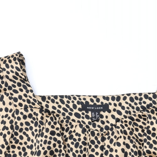 New Look Womens Brown Animal Print Polyester Basic Blouse Size 12 Sweetheart