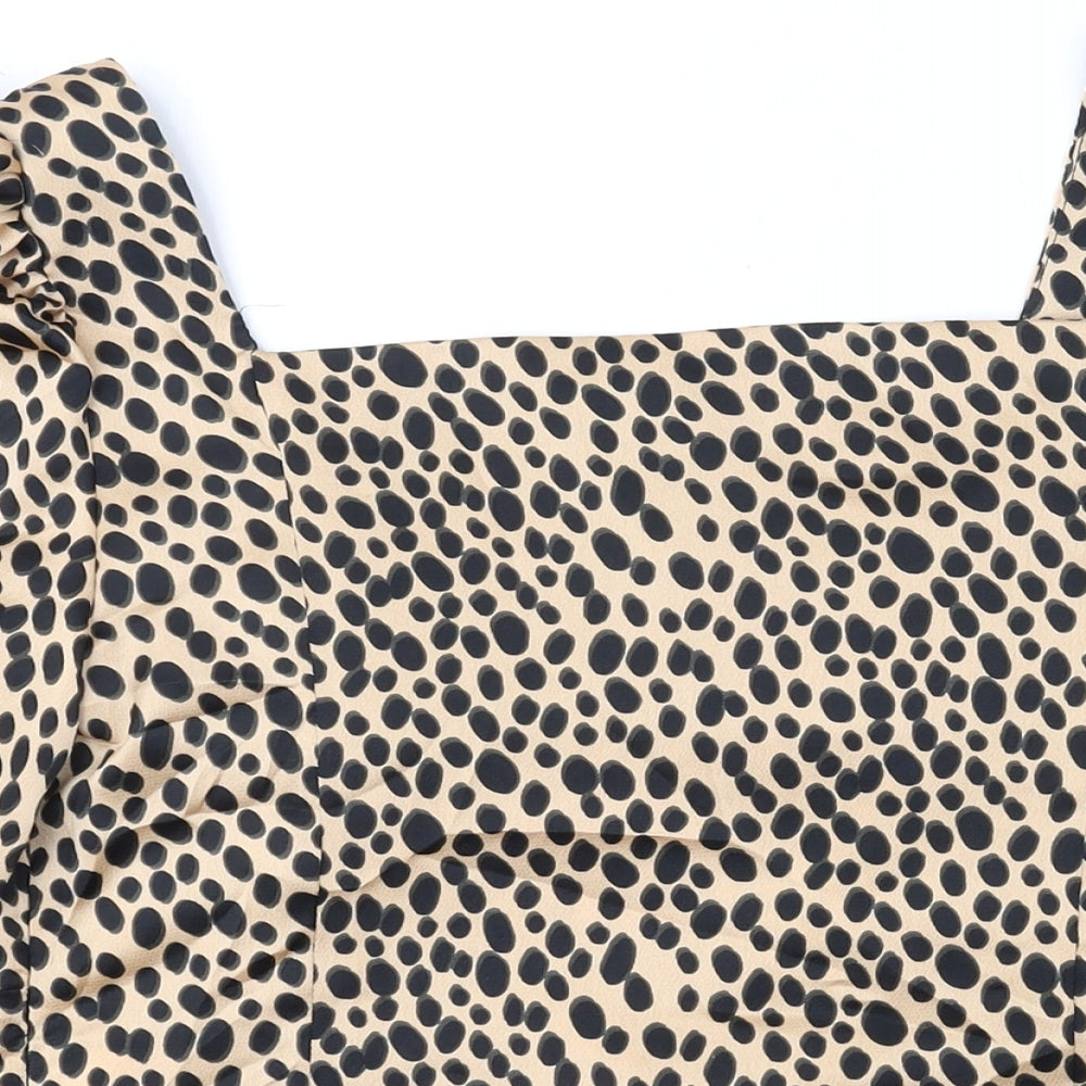 New Look Womens Brown Animal Print Polyester Basic Blouse Size 12 Sweetheart