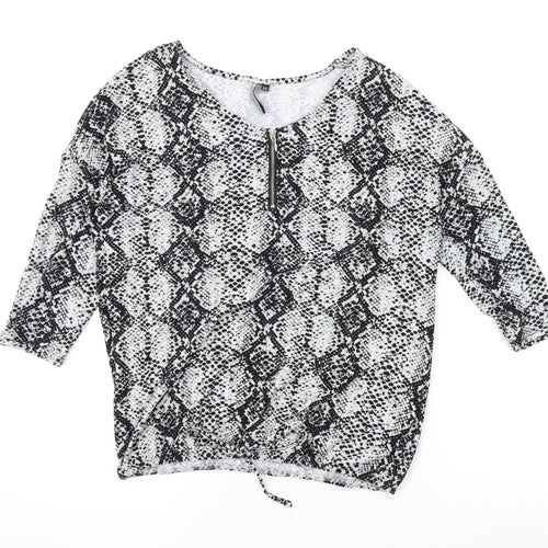 Intuition Womens Grey Animal Print Polyester Basic Blouse Size 8 Scoop Neck