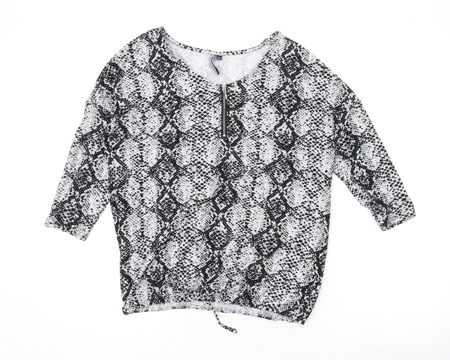 Intuition Womens Grey Animal Print Polyester Basic Blouse Size 8 Scoop Neck