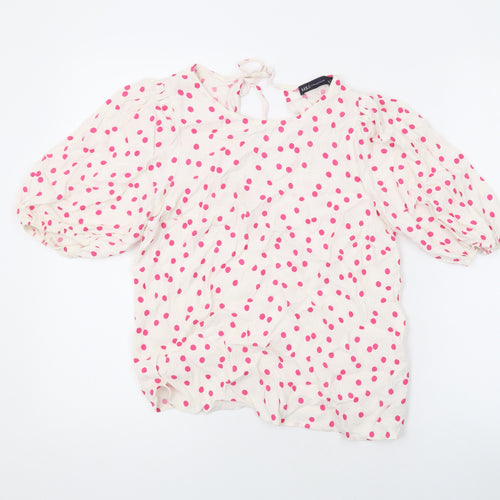 Marks and Spencer Womens Ivory Polka Dot Viscose Basic Button-Up Size 10 Round Neck