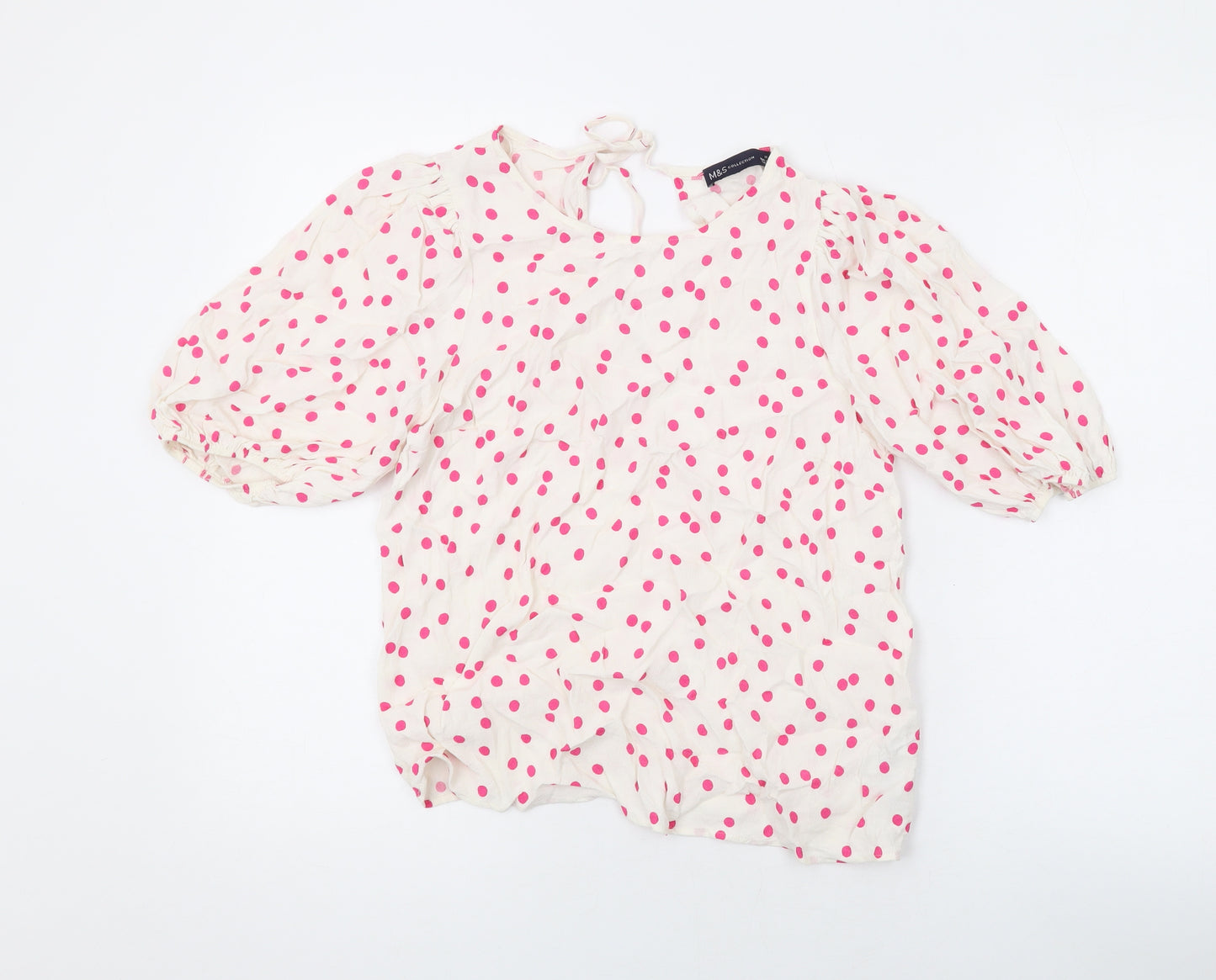 Marks and Spencer Womens Ivory Polka Dot Viscose Basic Button-Up Size 10 Round Neck