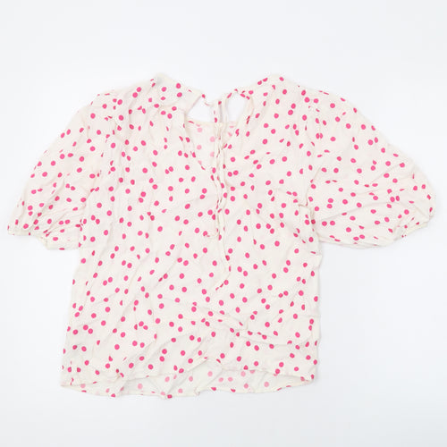Marks and Spencer Womens Ivory Polka Dot Viscose Basic Button-Up Size 10 Round Neck