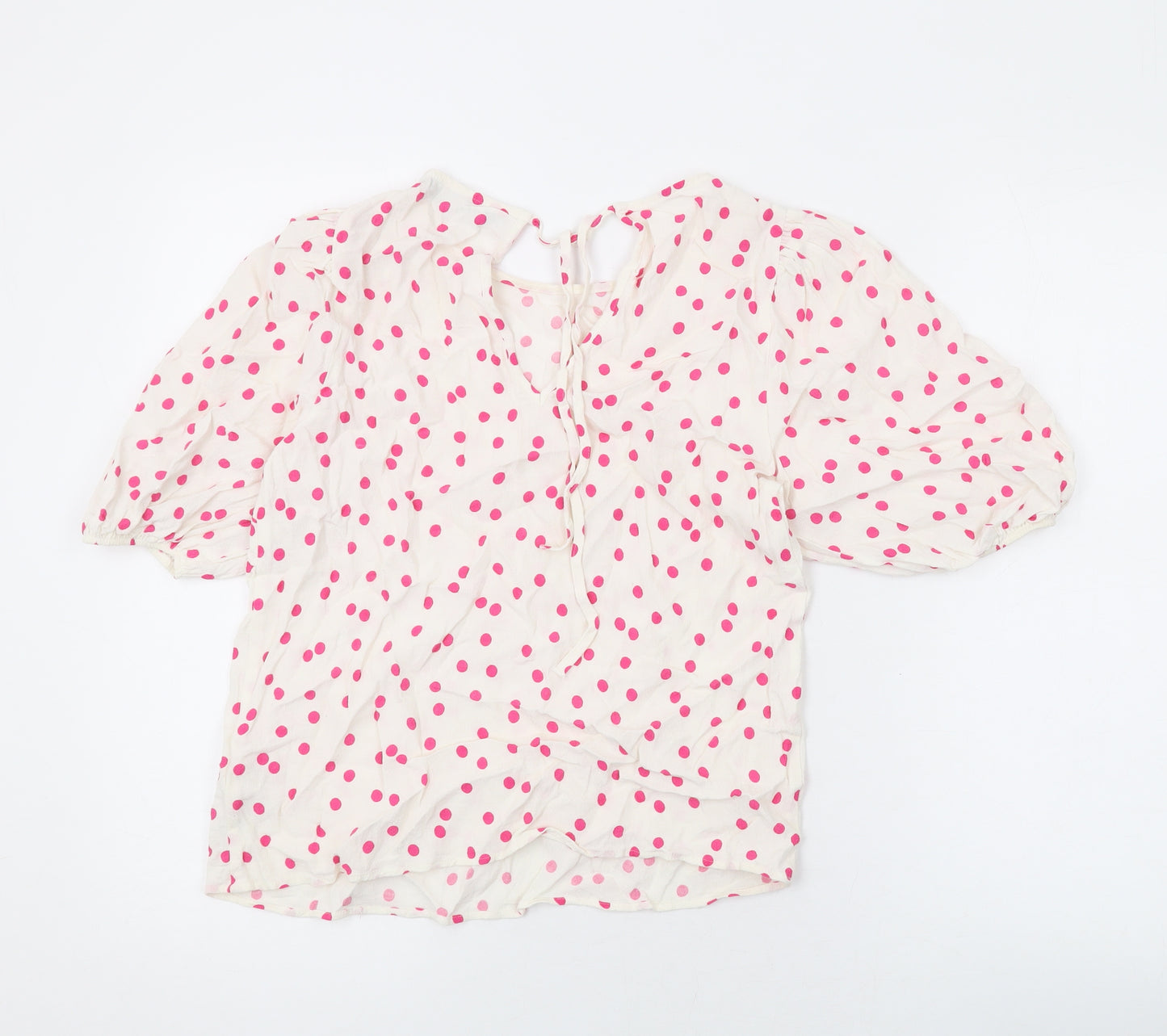 Marks and Spencer Womens Ivory Polka Dot Viscose Basic Button-Up Size 10 Round Neck