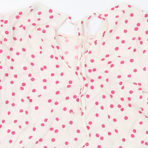 Marks and Spencer Womens Ivory Polka Dot Viscose Basic Button-Up Size 10 Round Neck