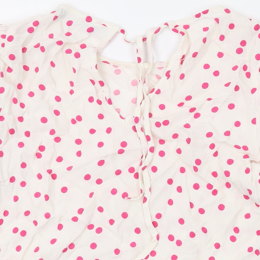 Marks and Spencer Womens Ivory Polka Dot Viscose Basic Button-Up Size 10 Round Neck