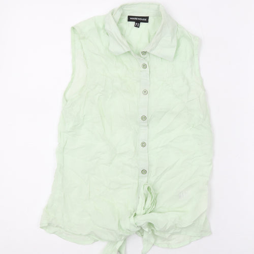 Warehouse Womens Green Viscose Basic Button-Up Size 8 Collared
