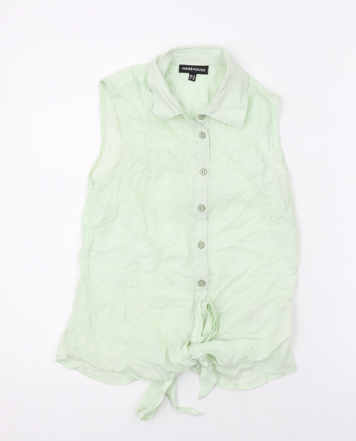 Warehouse Womens Green Viscose Basic Button-Up Size 8 Collared