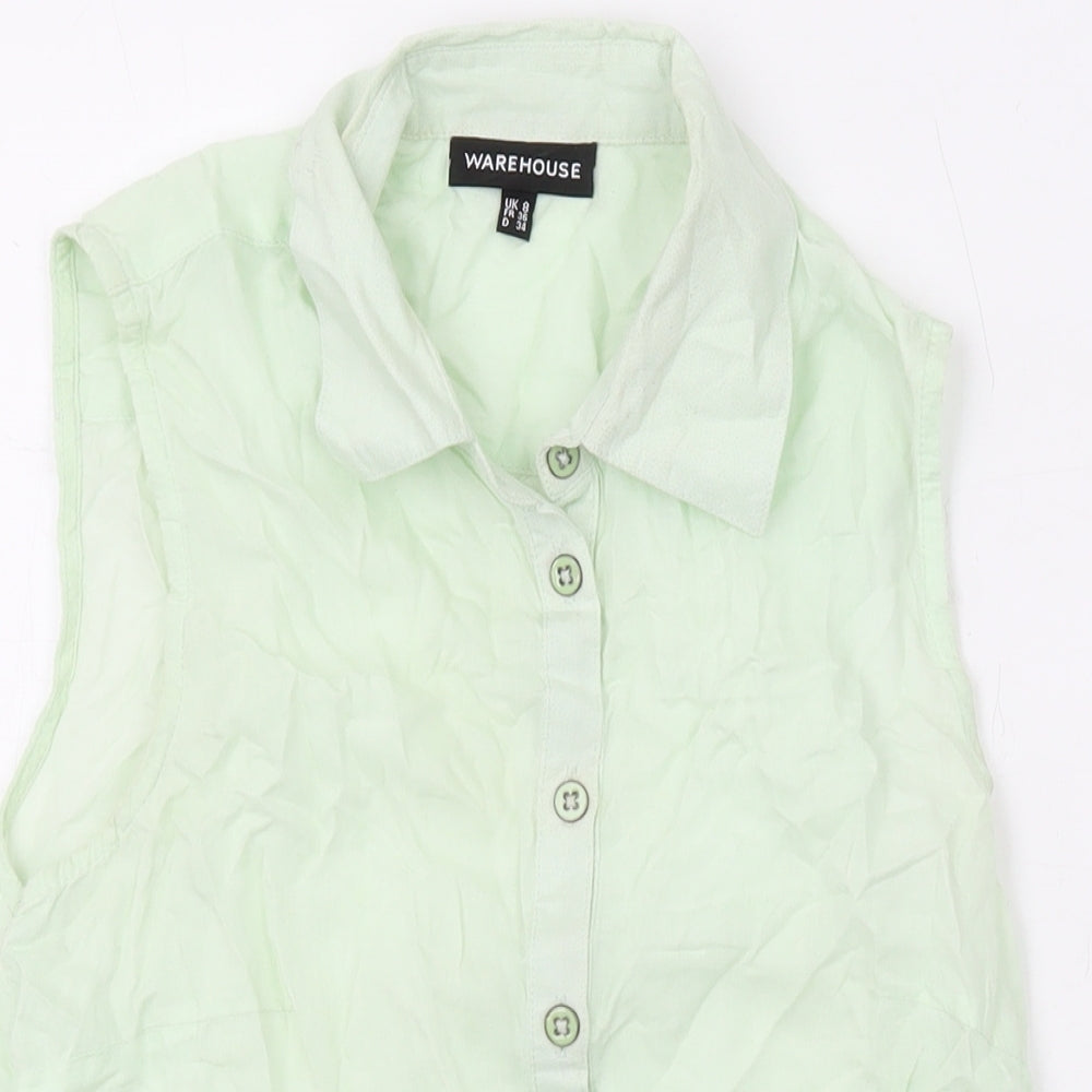 Warehouse Womens Green Viscose Basic Button-Up Size 8 Collared