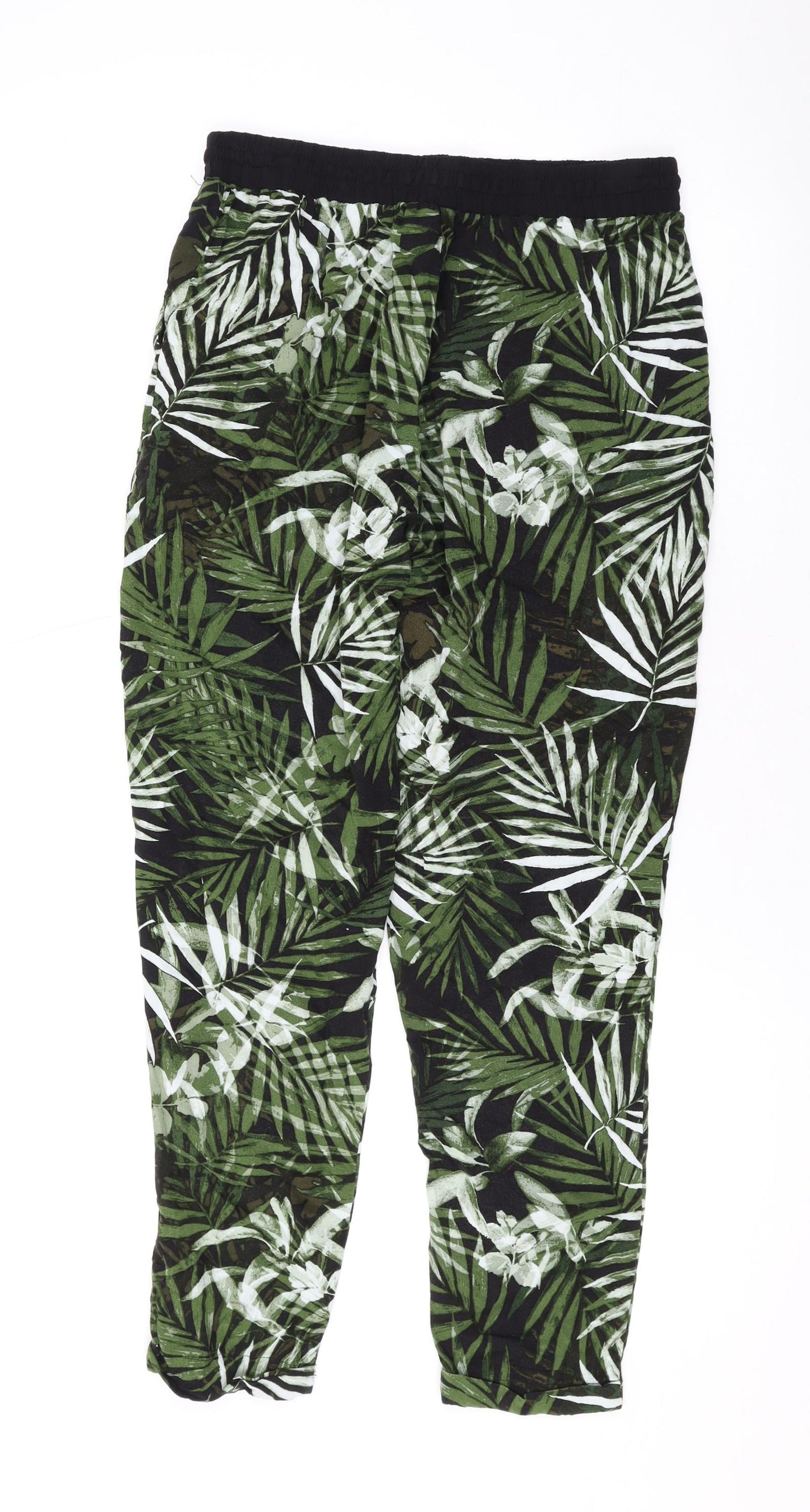 New Look Womens Green Geometric Viscose Jogger Trousers Size 12 L25 in Regular Drawstring