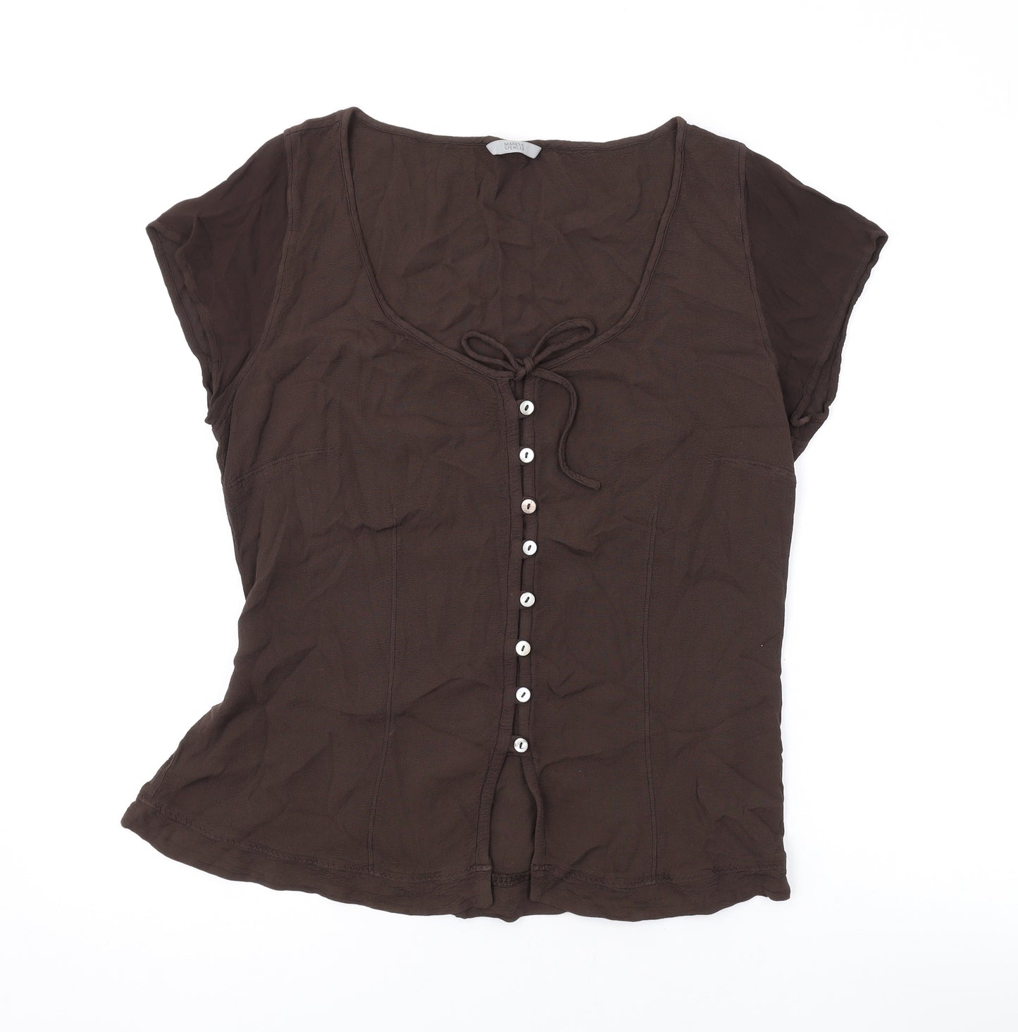 Marks and Spencer Womens Brown Viscose Basic Blouse Size 16 Scoop Neck