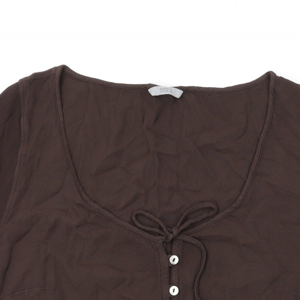 Marks and Spencer Womens Brown Viscose Basic Blouse Size 16 Scoop Neck