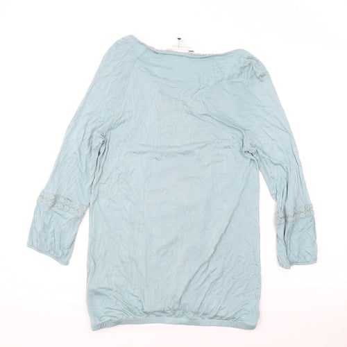 Debenhams Womens Blue Geometric Viscose Basic Blouse Size 14 Scoop Neck