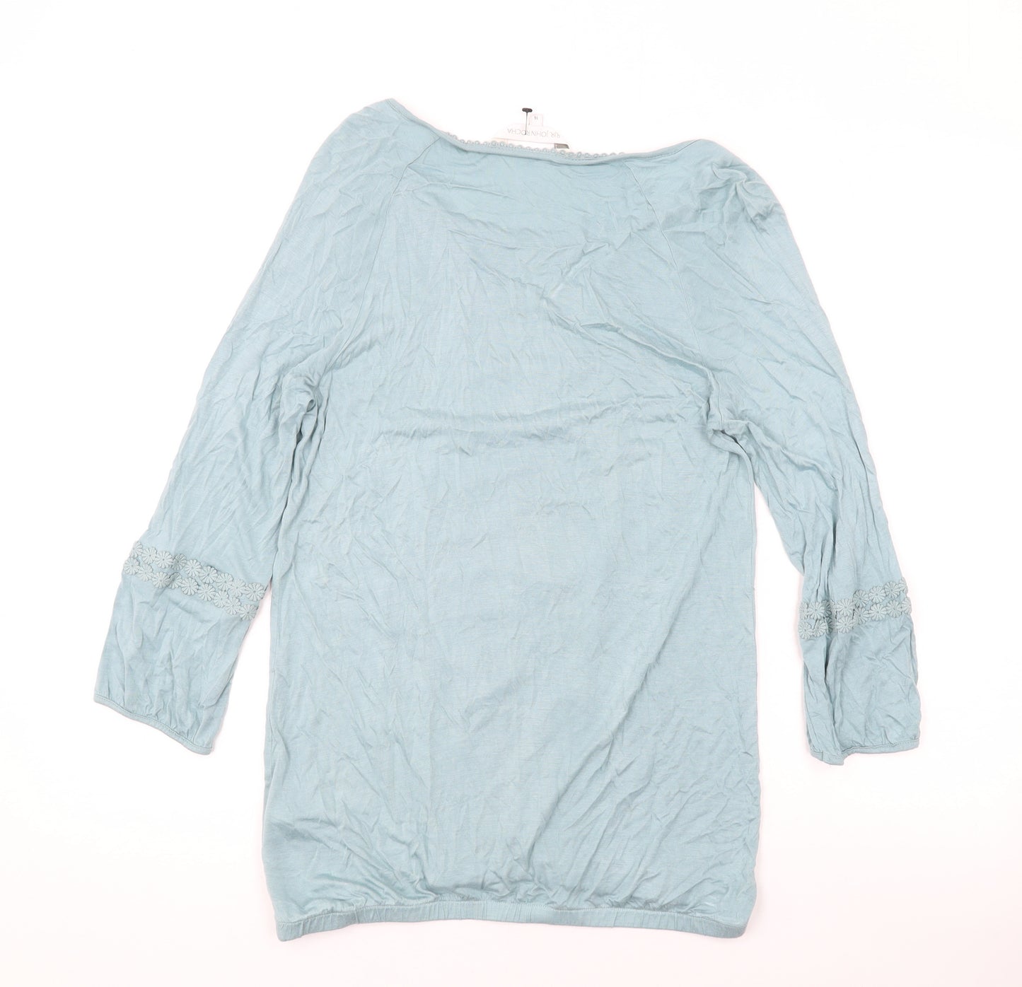 Debenhams Womens Blue Geometric Viscose Basic Blouse Size 14 Scoop Neck