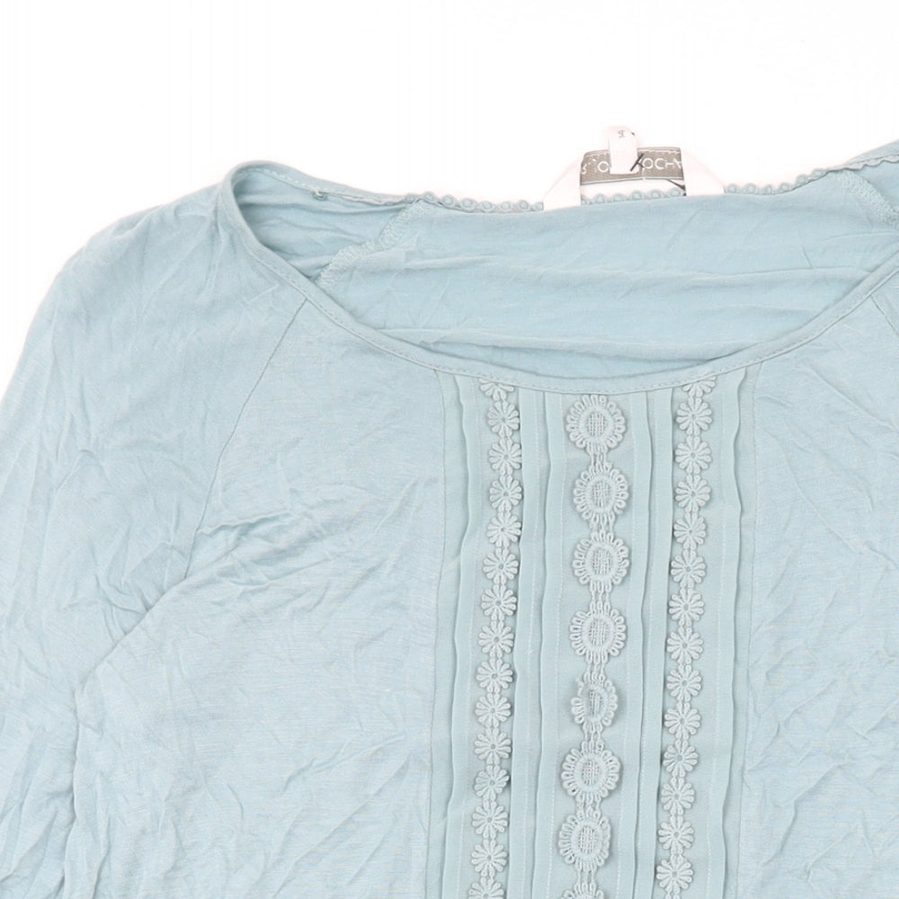 Debenhams Womens Blue Geometric Viscose Basic Blouse Size 14 Scoop Neck