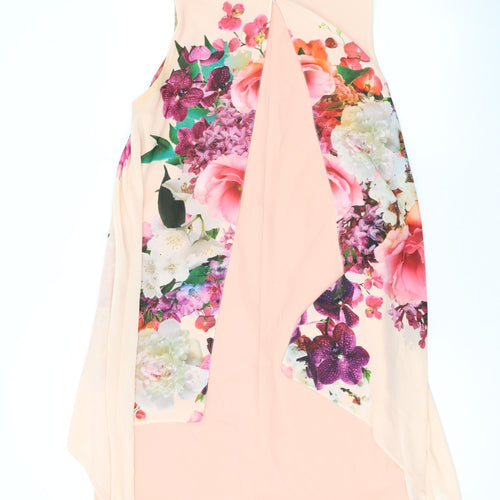 Wallis Womens Pink Floral Polyester Tank Dress Size 10 Round Neck Zip