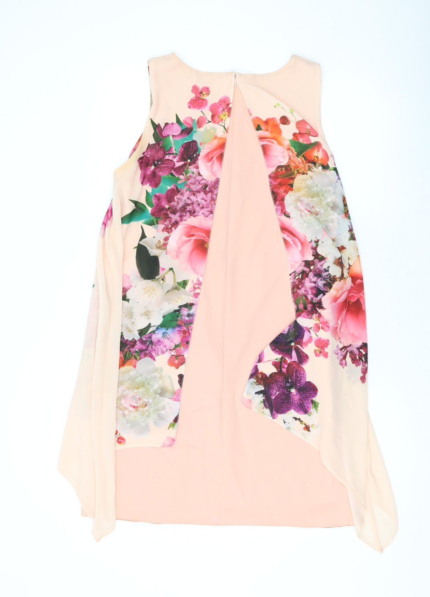 Wallis Womens Pink Floral Polyester Tank Dress Size 10 Round Neck Zip