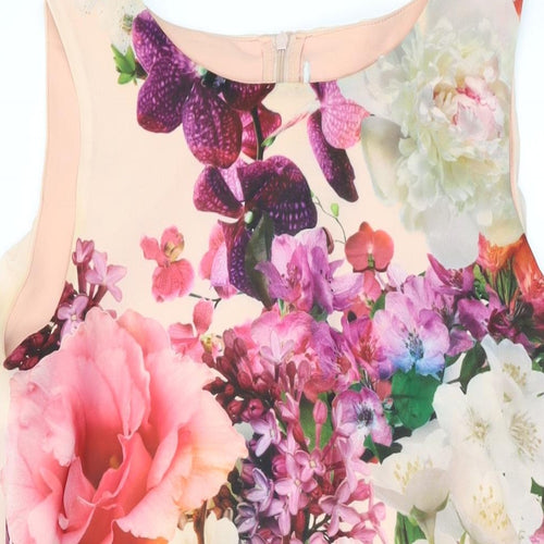 Wallis Womens Pink Floral Polyester Tank Dress Size 10 Round Neck Zip