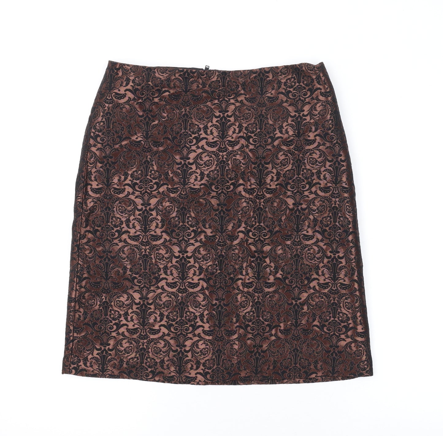 Marks and Spencer Womens Black Geometric Polyester A-Line Skirt Size 8 Zip