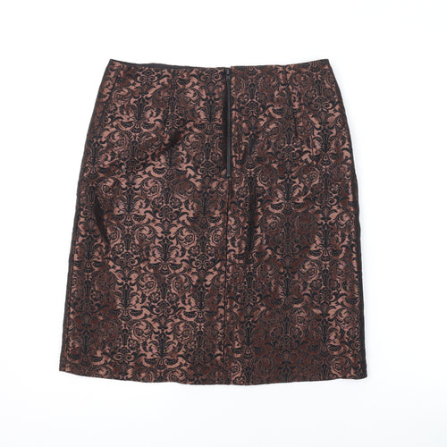 Marks and Spencer Womens Black Geometric Polyester A-Line Skirt Size 8 Zip
