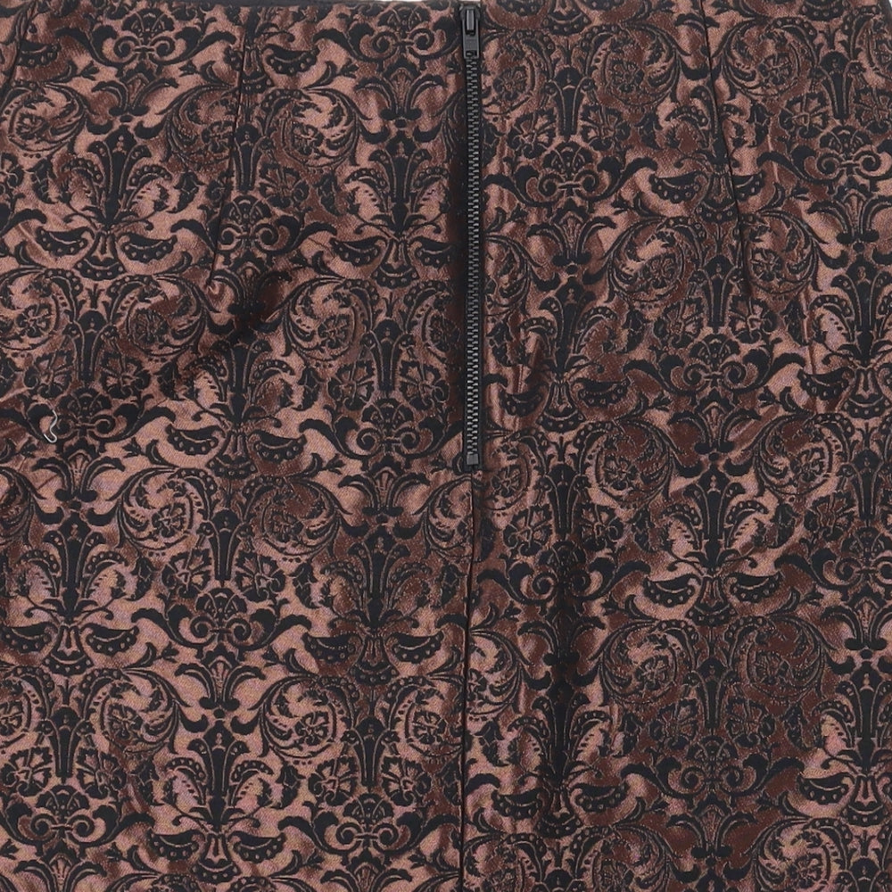 Marks and Spencer Womens Black Geometric Polyester A-Line Skirt Size 8 Zip