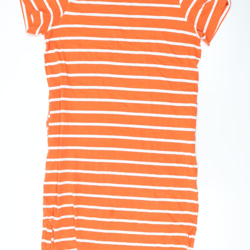 Marks and Spencer Womens Orange Striped Cotton T-Shirt Dress Size 12 Round Neck Pullover