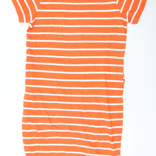 Marks and Spencer Womens Orange Striped Cotton T-Shirt Dress Size 12 Round Neck Pullover