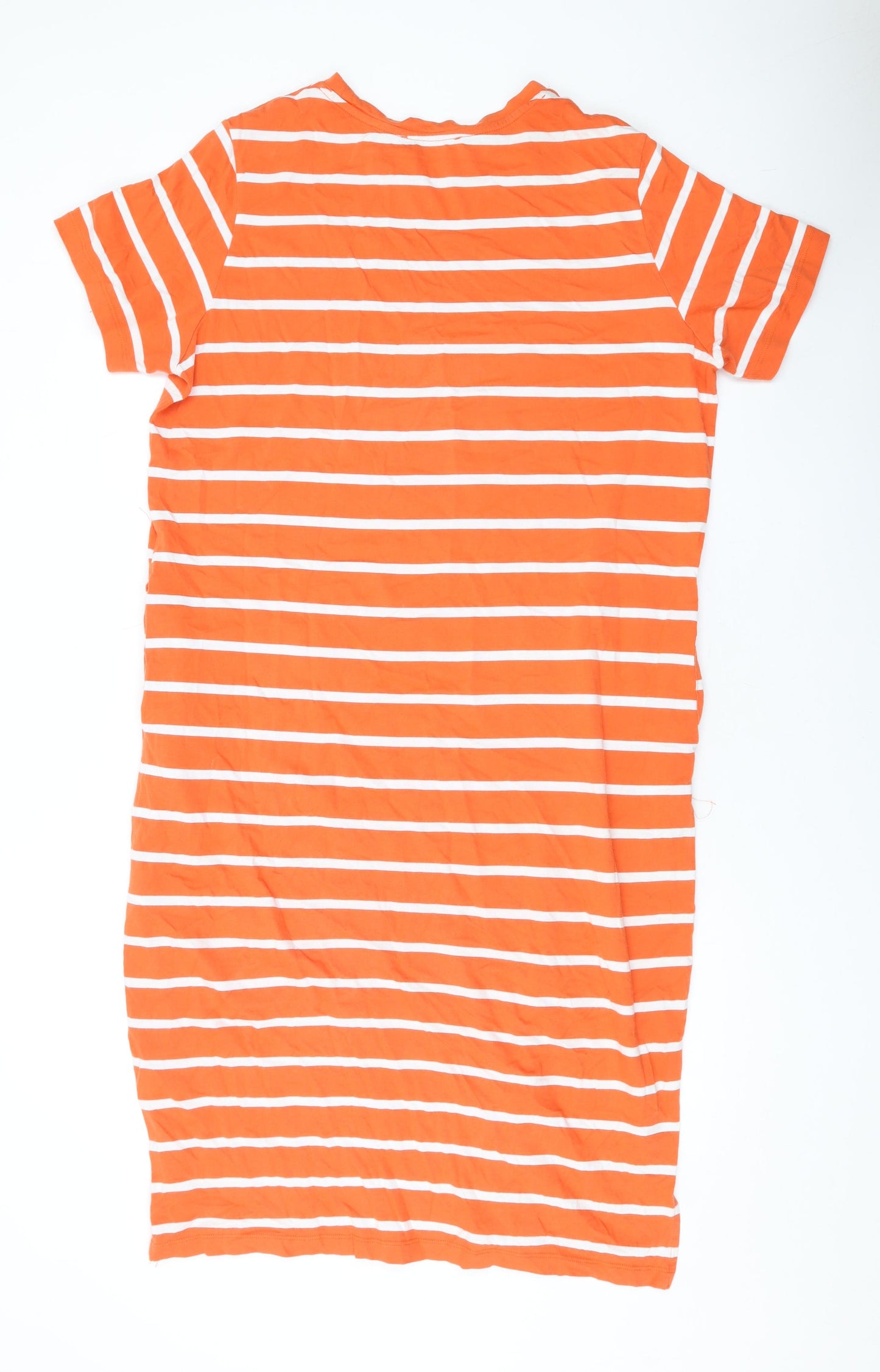 Marks and Spencer Womens Orange Striped Cotton T-Shirt Dress Size 12 Round Neck Pullover