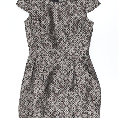 Apricot Womens Brown Geometric Polyester A-Line Size XS Scoop Neck Zip