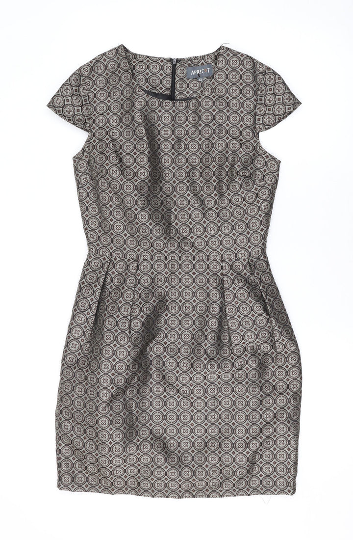 Apricot Womens Brown Geometric Polyester A-Line Size XS Scoop Neck Zip