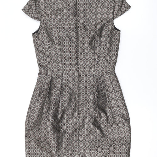 Apricot Womens Brown Geometric Polyester A-Line Size XS Scoop Neck Zip