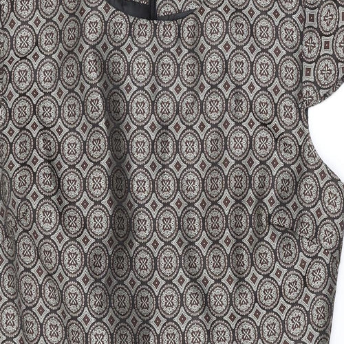 Apricot Womens Brown Geometric Polyester A-Line Size XS Scoop Neck Zip