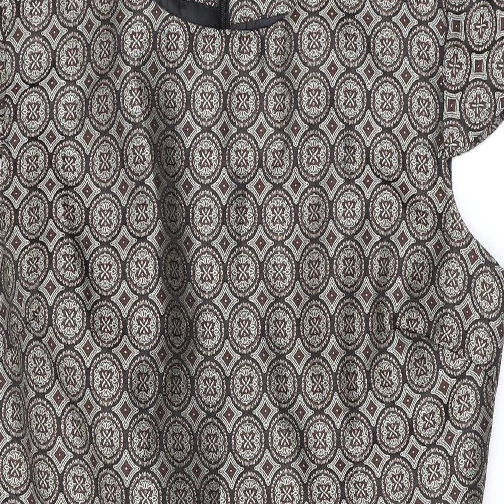 Apricot Womens Brown Geometric Polyester A-Line Size XS Scoop Neck Zip