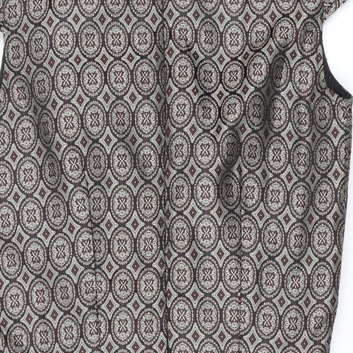 Apricot Womens Brown Geometric Polyester A-Line Size XS Scoop Neck Zip